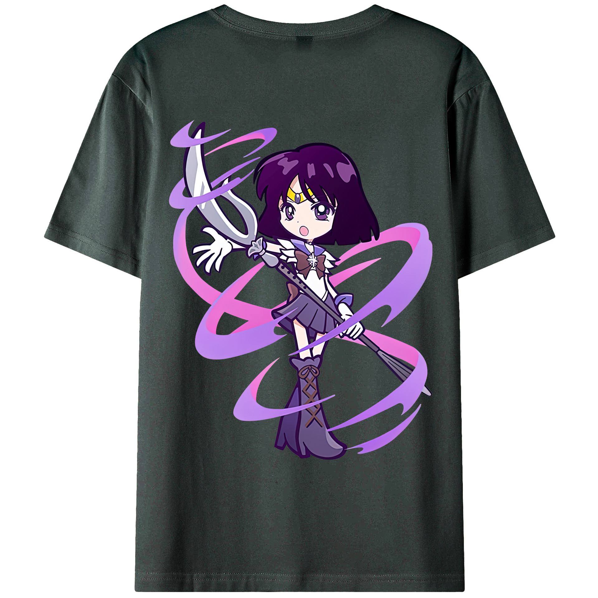 （画像用） 美少女戦士セーラームーン 土萠ほたる Sailor Moon Tomoe Hotaru （セーラーサターン；Sailor Saturn） 綿100％ メンズ半袖Tシャツ（バックプリント） 通気性
